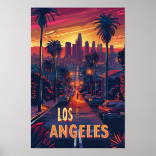 Beautiful Los Angeles USA  Illustration Travel Poster