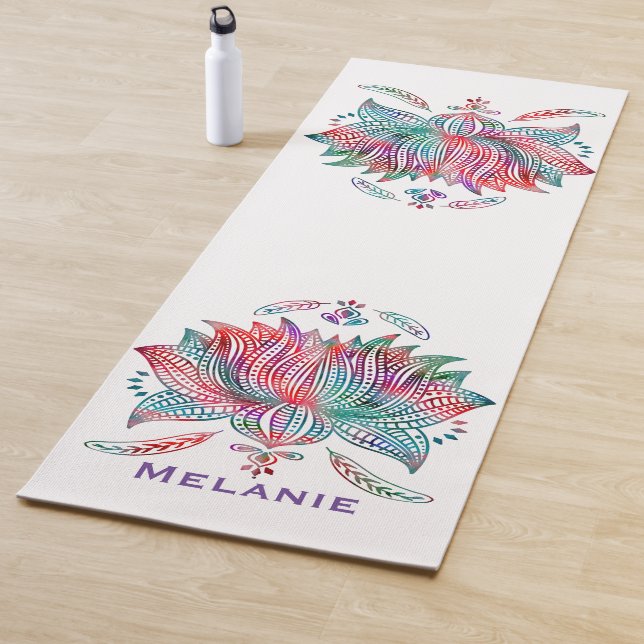 Beautiful Lotus Flower Boho Art Personalised Yoga Mat (In Situ)