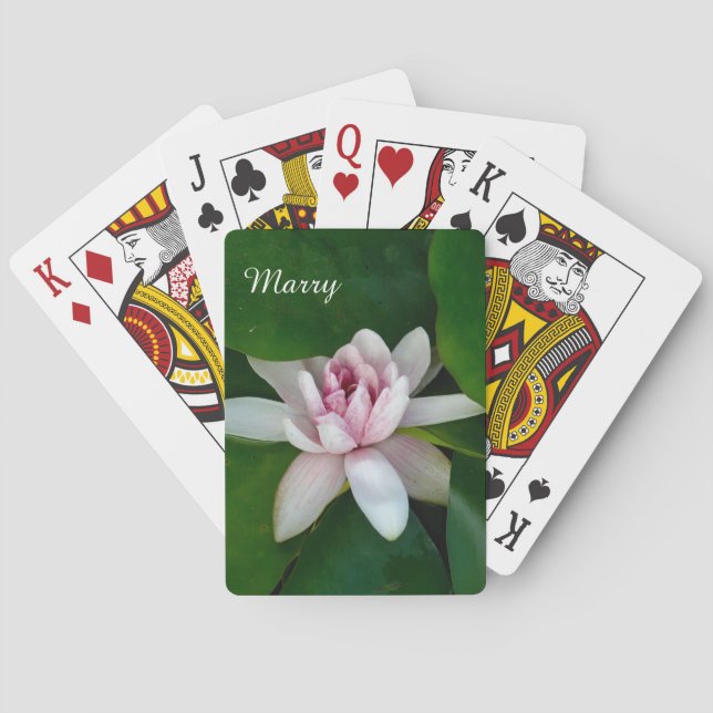 Beautiful Lotus Flower Photo Custom Name Playing Cards (Back)