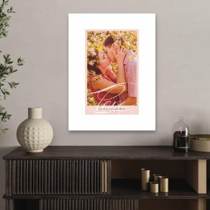 Beautiful Love Script Pink Border Wedding Photo Canvas Print