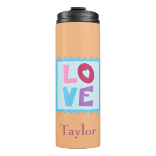 Beautiful Love Stamp set upon a peach background Thermal Tumbler