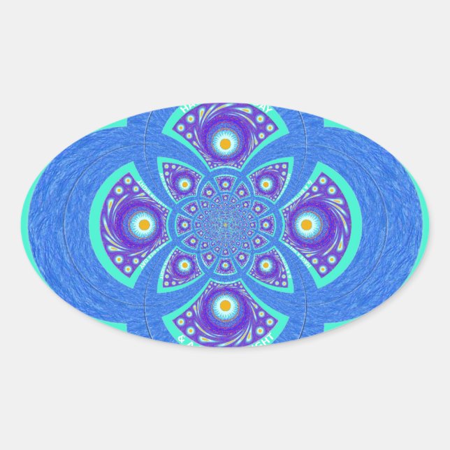 Beautiful Lovely African Blue Mandala Flora design Oval Sticker (Front)
