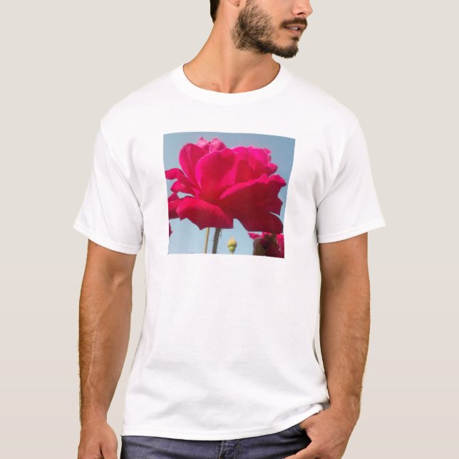 Beautiful Lovely Celestial Rose: Red Against Blue  T-Shirt (Front)