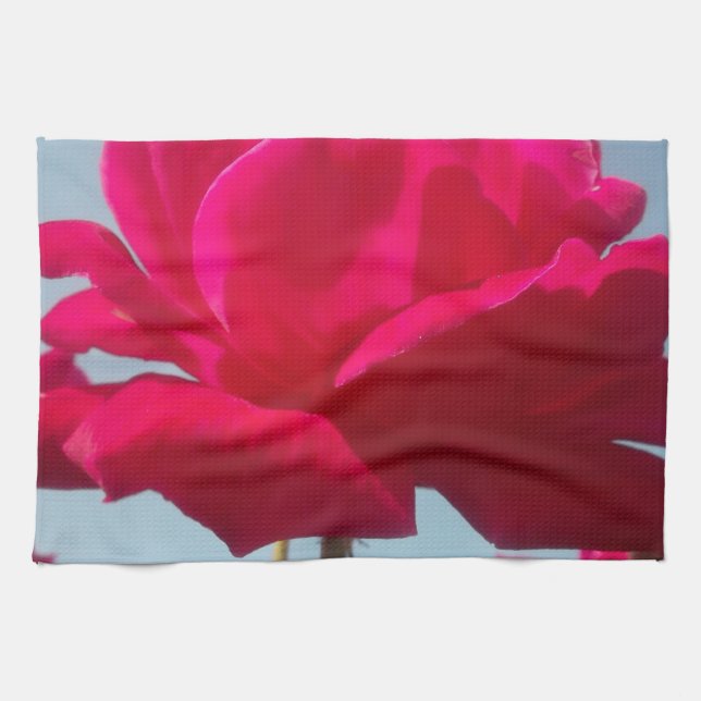 Beautiful Lovely Celestial Rose Red Against Blue  Tea Towel (Horizontal)