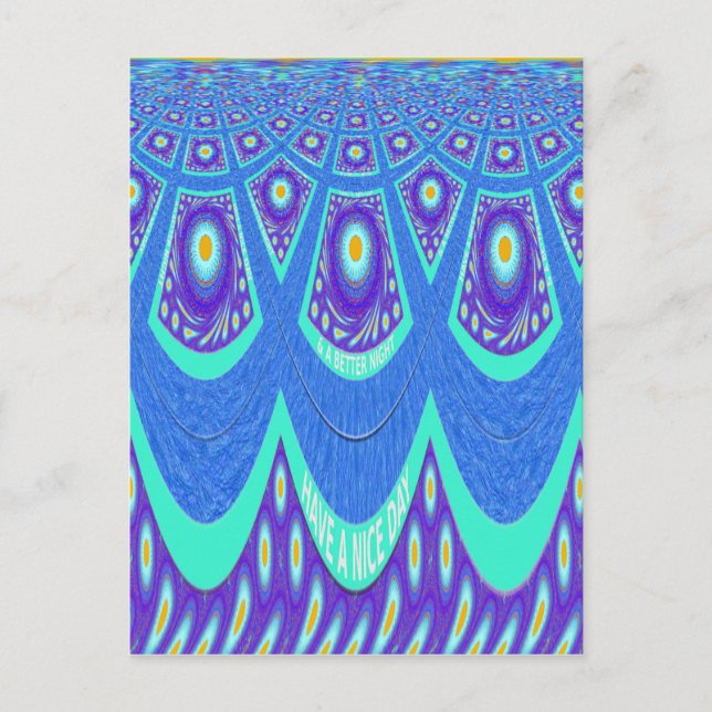 Beautiful Lovely Cyan Blue batik Print vector Art Postcard (Front)