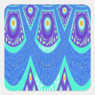 Beautiful Lovely Cyan Blue batik Print vector Art Square Sticker