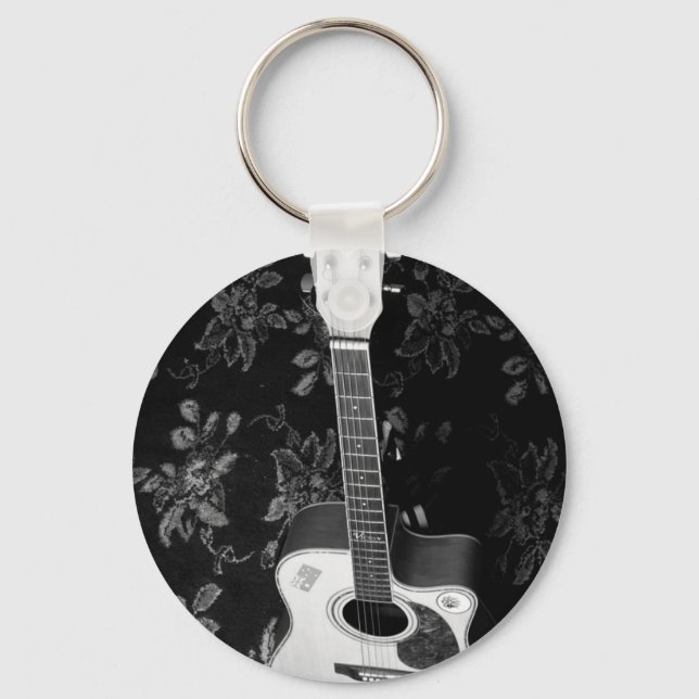 Beautiful Lovely Guitar African Grayscale Motif Ar Key Ring (Front)