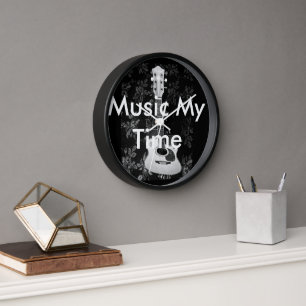 Beautiful Lovely Guitar African Grayscale Motif Ar Wall Clock