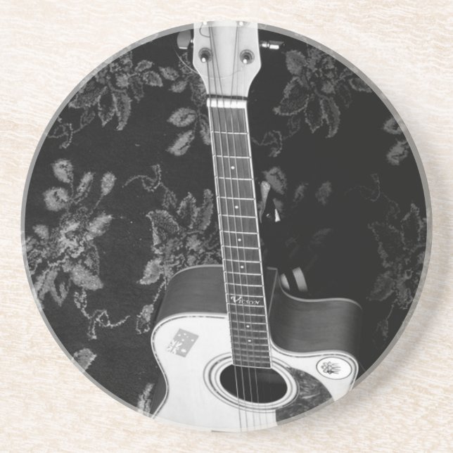 Beautiful Lovely Guitar African Grayscale Motif  Coaster (Front)