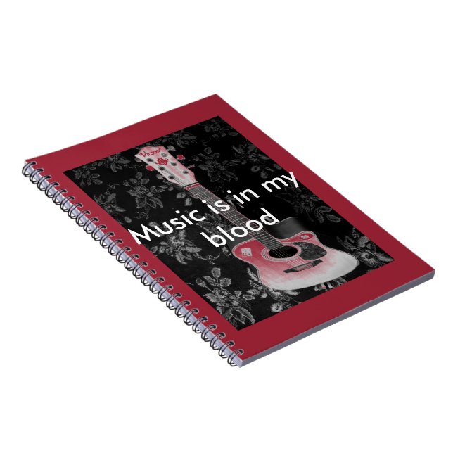 Beautiful Lovely Guitar African Grayscale Motif  Notebook (Right Side)