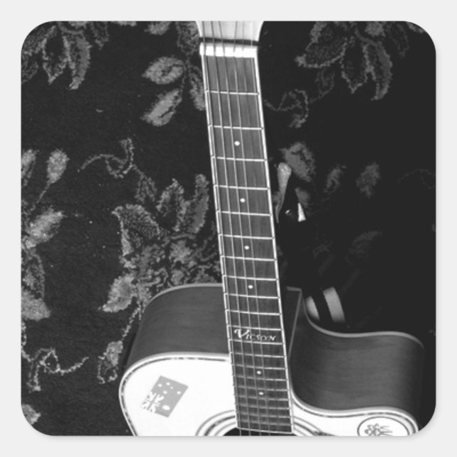 Beautiful Lovely Guitar African Grayscale Motif  Square Sticker (Front)