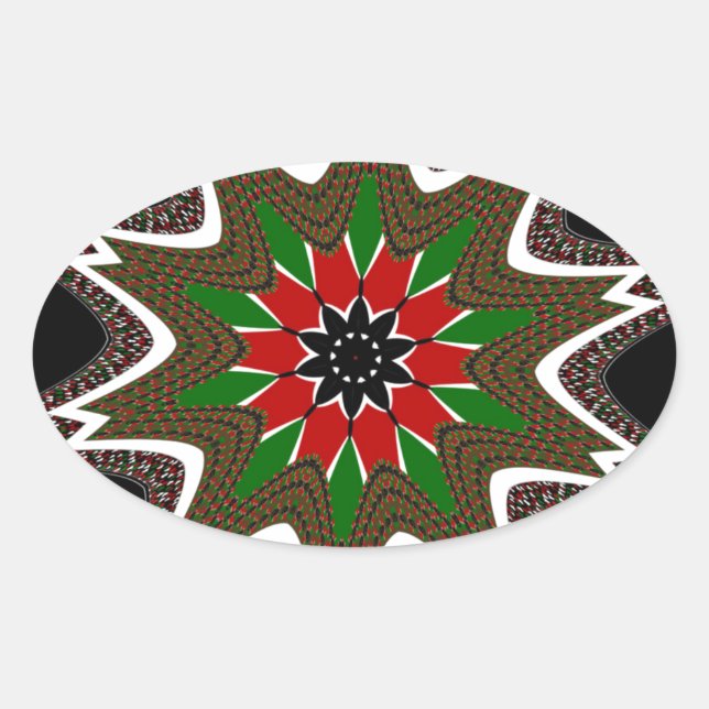 Beautiful Lovely Kenya Cultural Motif Geometrical  Oval Sticker (Front)