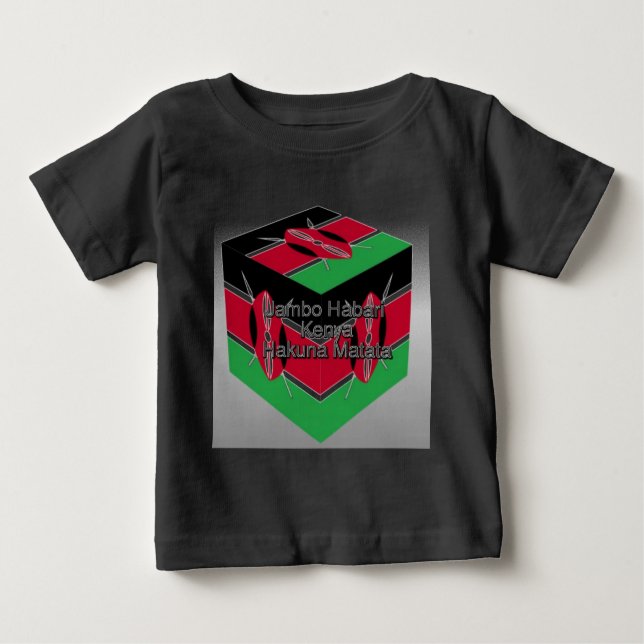 Beautiful Lovely Kenyan Flag Cube with Greeting  Baby T-Shirt (Front)