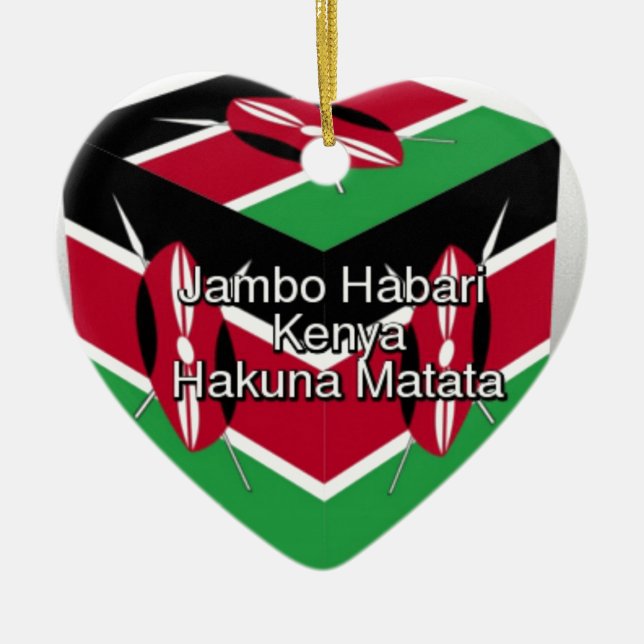 Beautiful Lovely Kenyan Flag Cube with Greeting  Ceramic Tree Decoration (Front)