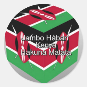Beautiful Lovely Kenyan Flag Cube with Greeting  Classic Round Sticker