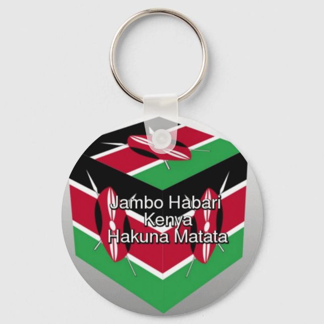 Beautiful Lovely Kenyan Flag Cube with Greeting  Key Ring (Front)