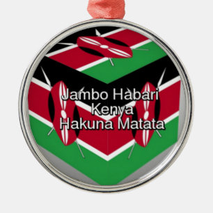 Beautiful Lovely Kenyan Flag Cube with Greeting Metal Ornament