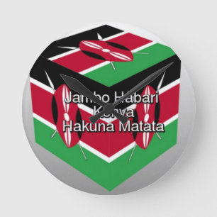 Beautiful Lovely Kenyan Flag Cube with Greeting Round Clock