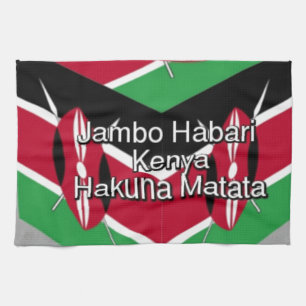 Beautiful Lovely Kenyan Flag Cube with Greeting Tea Towel