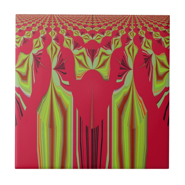 Beautiful Lovely Red and Yellow African Tribal Art Ceramic Tile (Front)