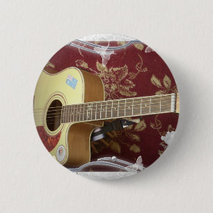 Beautiful Lovely Vintage Guitar on African Motif 6 Cm Round Badge
