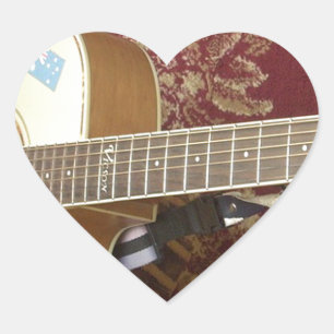 Beautiful Lovely Vintage Guitar on African Motif Heart Sticker