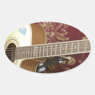 Beautiful Lovely Vintage Guitar on African Motif Oval Sticker