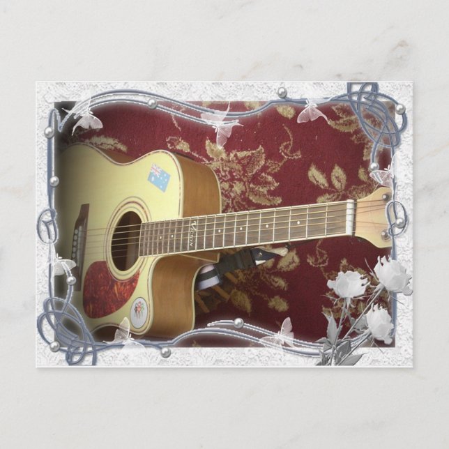 Beautiful Lovely Vintage Guitar on African Motif Postcard (Front)
