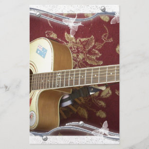 Beautiful Lovely Vintage Guitar on African Motif Stationery