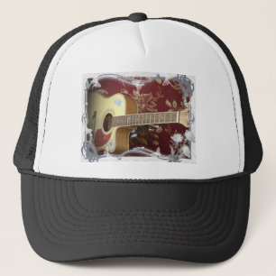 Beautiful Lovely Vintage Guitar on African Motif Trucker Hat