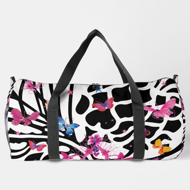 Beautiful lovely white & black elegant butterflies duffle bag (Back)