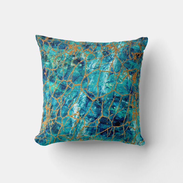 Beautiful luxury texture of blue marble with gold. cushion (Front)