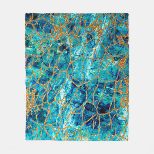 Beautiful luxury texture of blue marble with gold. fleece blanket