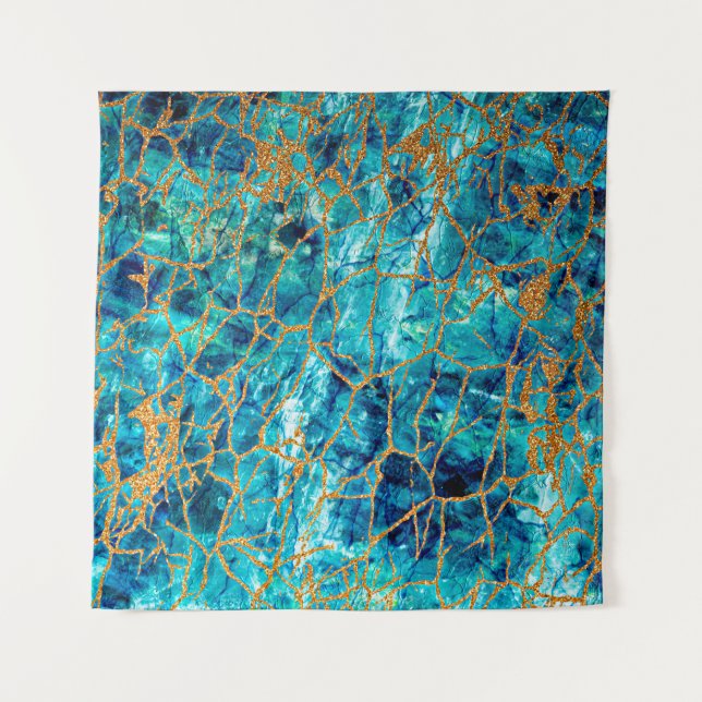 Beautiful luxury texture of blue marble with gold. tapestry (Front)