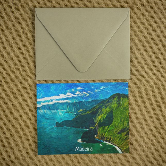 Beautiful Madeira Coastal View Oil Paint Postcard (beautiful madeira coastal view postcard)