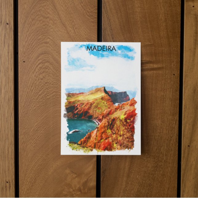 Beautiful Madeira Landscape View Illustration Postcard (madeira landscape travel postcard)