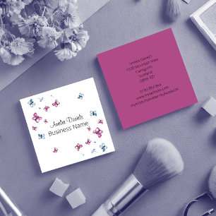 Beautiful Magenta Pink and Blue Butterfly Square Business Card