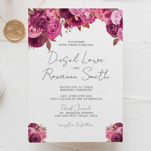 Beautiful Magenta Pink Floral Wedding Invitation