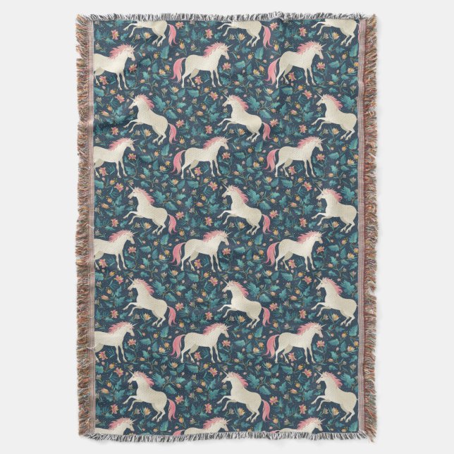 Beautiful Magical Unicorn Pattern Throw Blanket (Front Vertical)