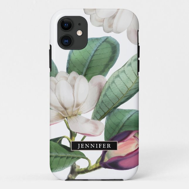 Beautiful Magnolia Blossoms Botanical with Name Case-Mate iPhone Case (Back)