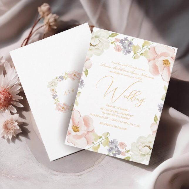 Beautiful Magnolia Flower Spring Monogram Wedding Invitation (Creator Uploaded)