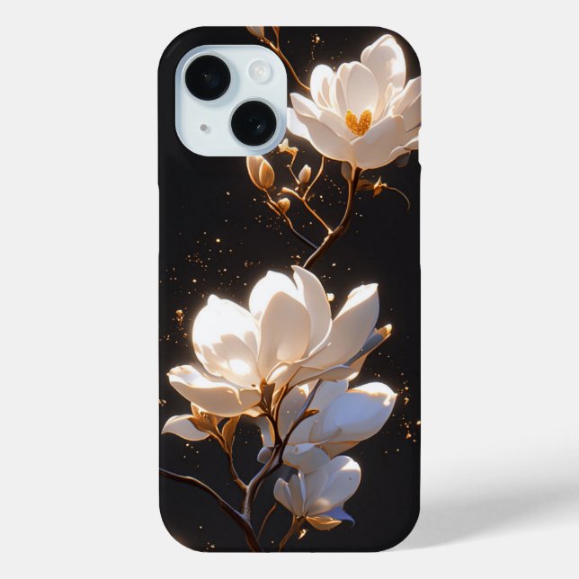 Beautiful Magnolia Flowers On Black Background Case-Mate iPhone Case (Back)