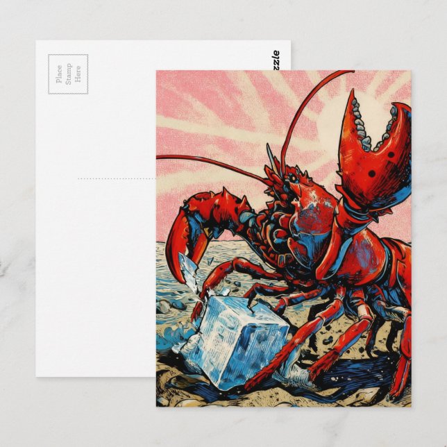 Beautiful Maine Lobster Breaking Ice Cube  Postcard (Front/Back)