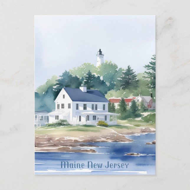 Beautiful Maine New Jersey Watercolor Art Postcard (Front)