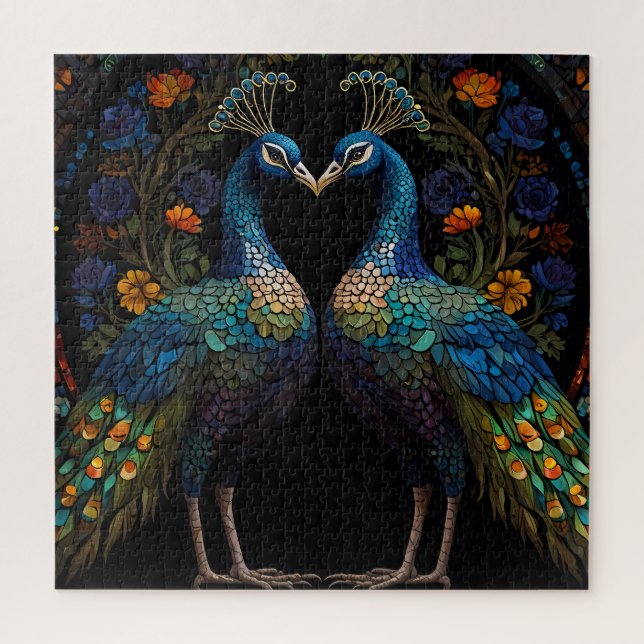 Beautiful Majestic Peacock Couple Cushion Jigsaw Puzzle (Vertical)
