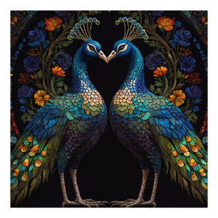 Beautiful Majestic Peacock Couple Cushion Photo Print