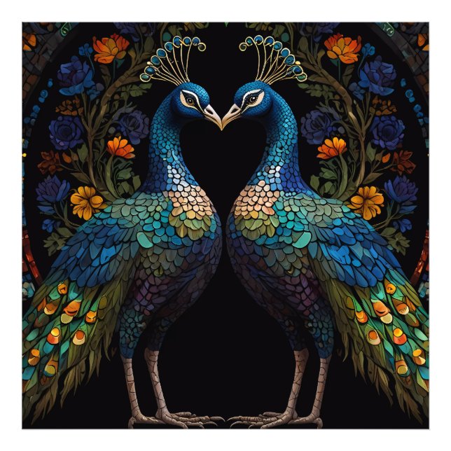 Beautiful Majestic Peacock Couple Cushion Photo Print (Front)