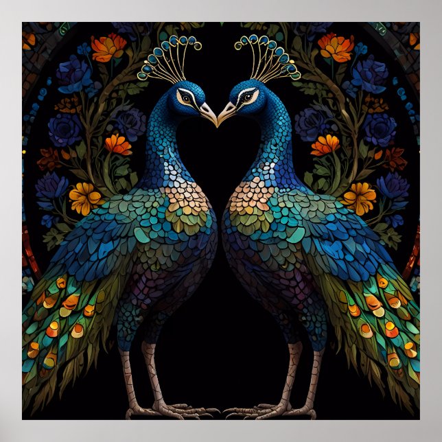 Beautiful Majestic Peacock Couple Cushion Poster (Front)