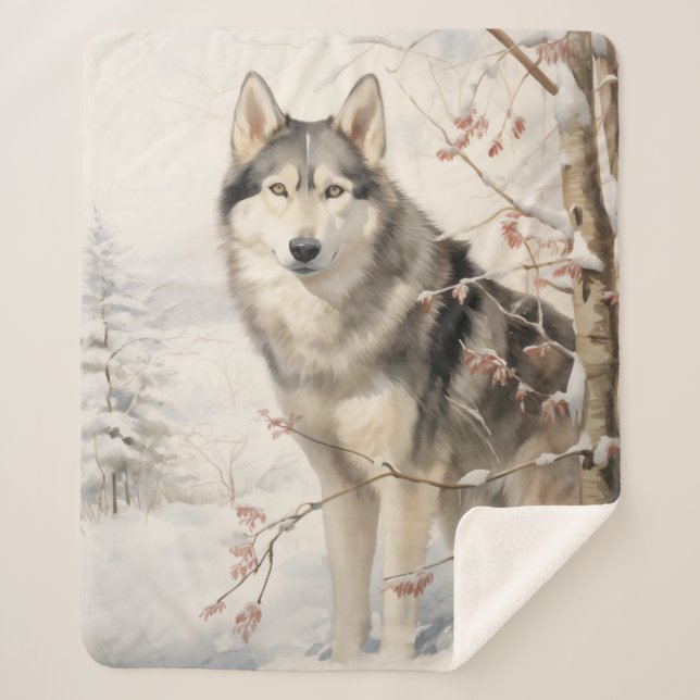 Beautiful Malamute Sherpa Blanket (Front)