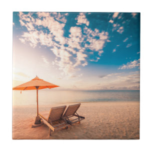 Beautiful Maldives Beach Sunset Ceramic Tile